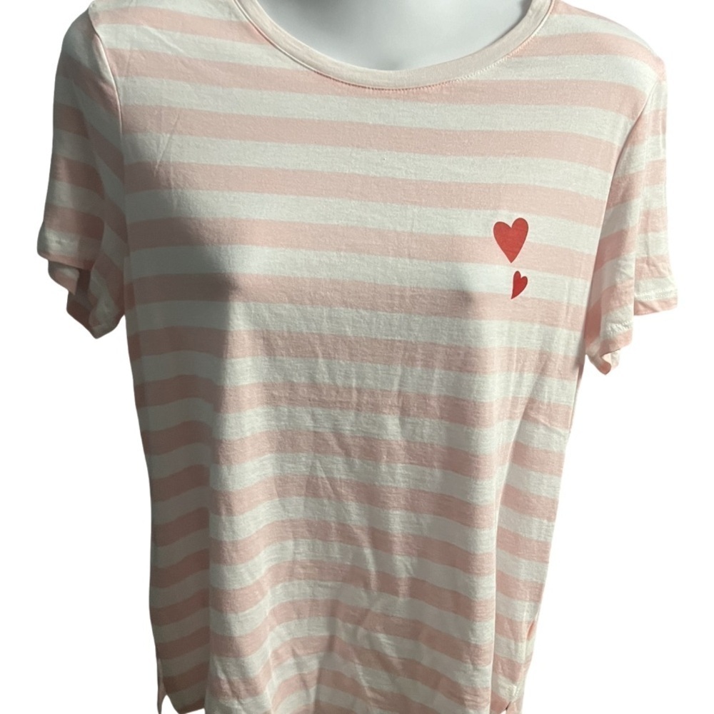Pop sugar Striped Pink and White Heart Short Sleeve T-Shirt